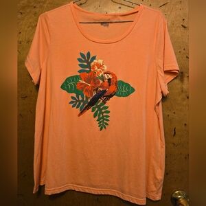 Orange Graphic T-Shirt with Parrot Design